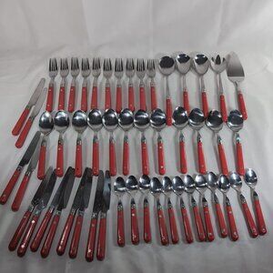 51 IKEA Red Stainless Steel Cutlery Flatware Serving Utensils Fork Spoon Knife